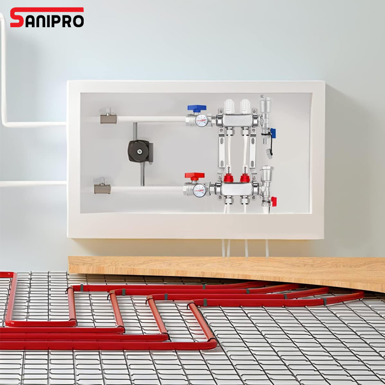 Sanipro Water Separator Distributor Mixing Valve System Pex Stainless Steel Radiant Underfloor Heating Flow Meter Manifold
