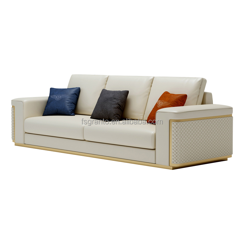 Мебель для гостиной диван белая экокожа с золотом металл