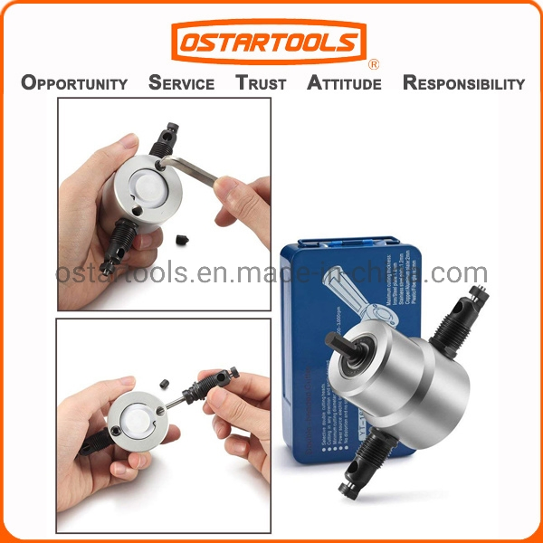 Nibbler Cutter Drill Attachment Double Head Metal Sheet- Wrench and Parts