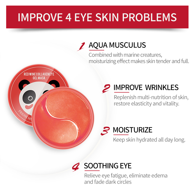 Private Label Red Wine Collagen Brightening Anti-Aging Remove Dark Circles Eye Gel Mask