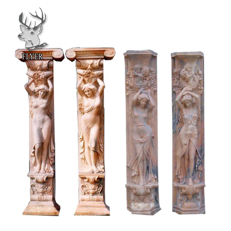 Home Decorative Marble Carving Lady Statue Pillars Carved Stone Woman Figure Sculpture