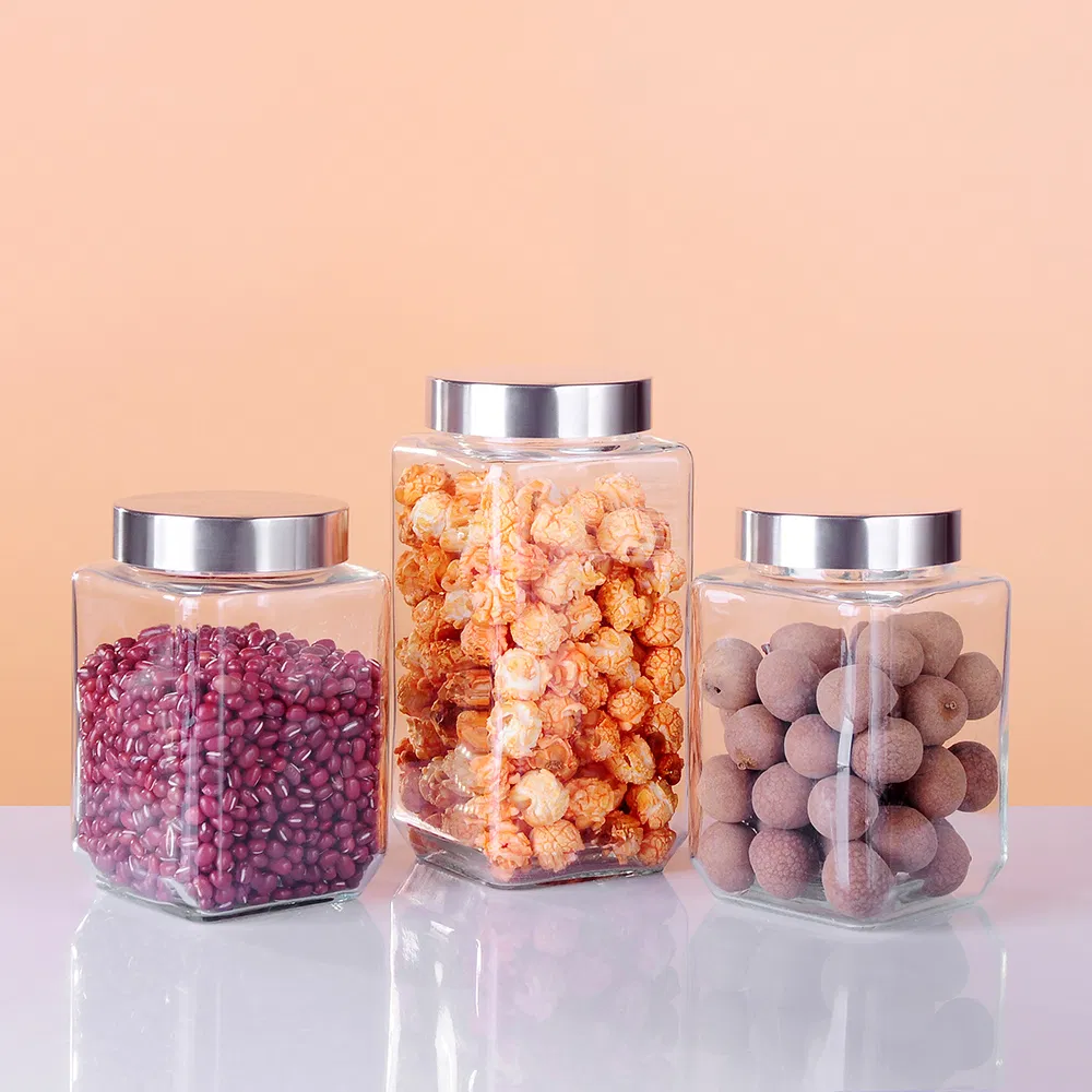 800ml 1200ml 1500ml 2000ml Square Shape Decorative Glass Jar Flint Candy Jar