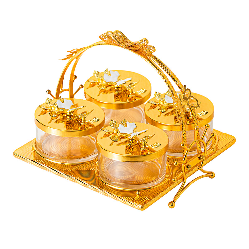 Includes 4 Glass Bowls and a Gold-Plated Iron Stand Candy Bowl