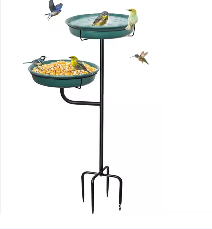 Factory Direct Outdoor Garden Decorative Bird Bath with Metal Black Stake Iron Bowl Made in India