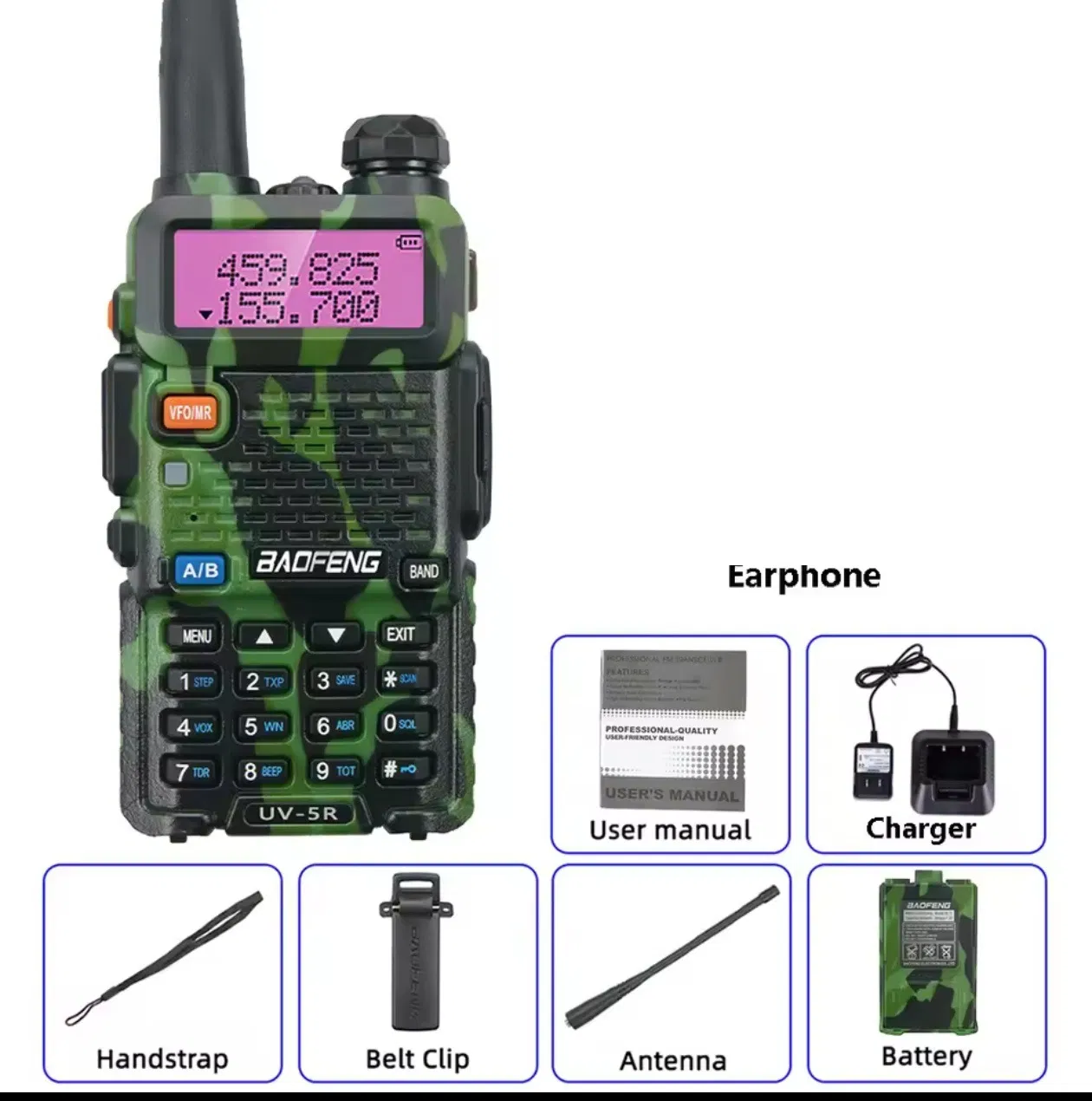UV-5r Camouflage 5W/8W High Power Wireless Handheld Walkie Talkie