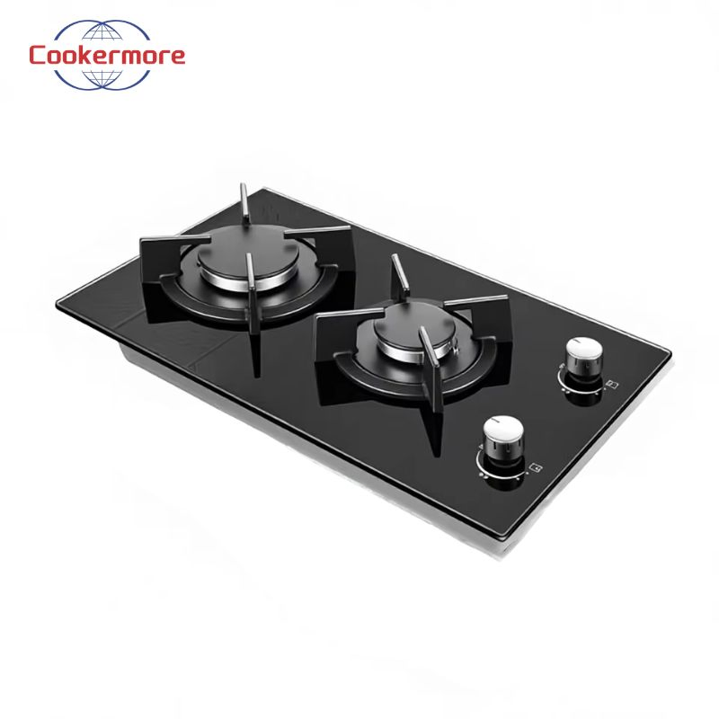 Built-in 2 Burner Propane/LPG/Natural Gas Cooktop Black Tempered Glass Electronic Ignition Flameout Protection Class Energy Gas Hob