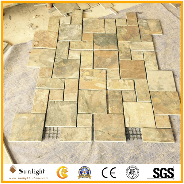 Natural Black Yellow Rusty Slate Flagstone for Garden Floor Walkway Paver Tiles