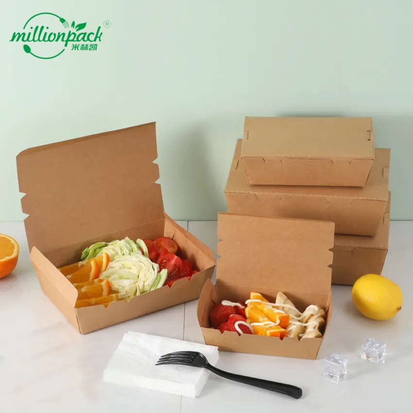Brown Kraft Paper Takeaway Box for Salad and Sandwiches