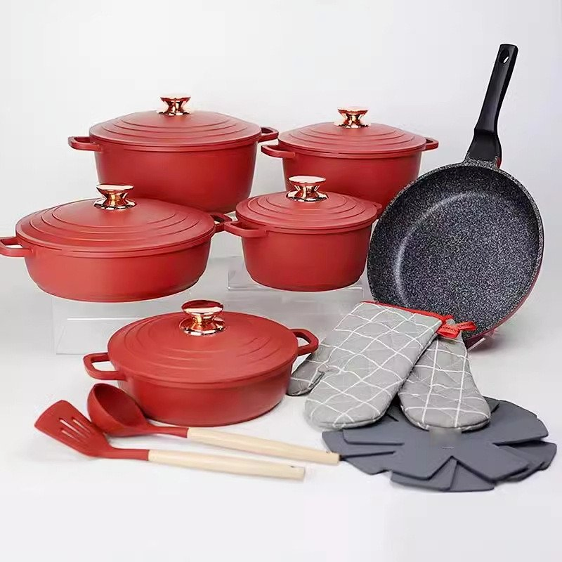 High Quality Low MOQ Kitchen Cookware Casserole Non Stick Cookware Cast Aluminum Cooking Pot Set