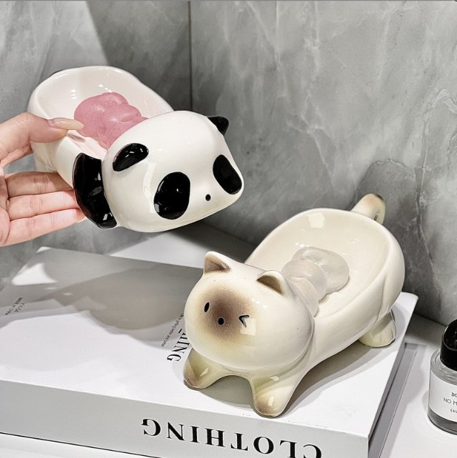 Cute Animal Resilient Ceramic Soap Tray Quick Dry Bathroom Accessories