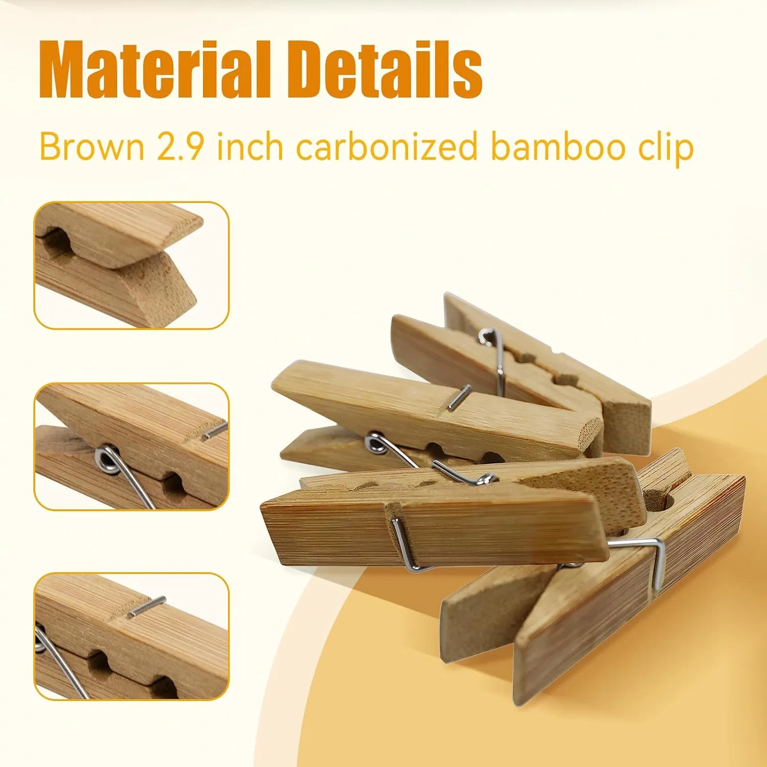 2.9 Inch Heavy-Duty Rust Proof Bamboo Clothes Clip