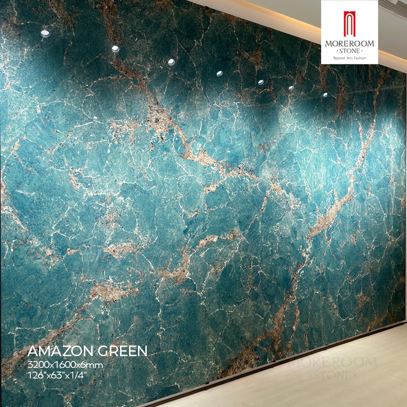 Laminated Porcelain Slab Amazon Green Marble Look for Artistic Wall Panel Decoration