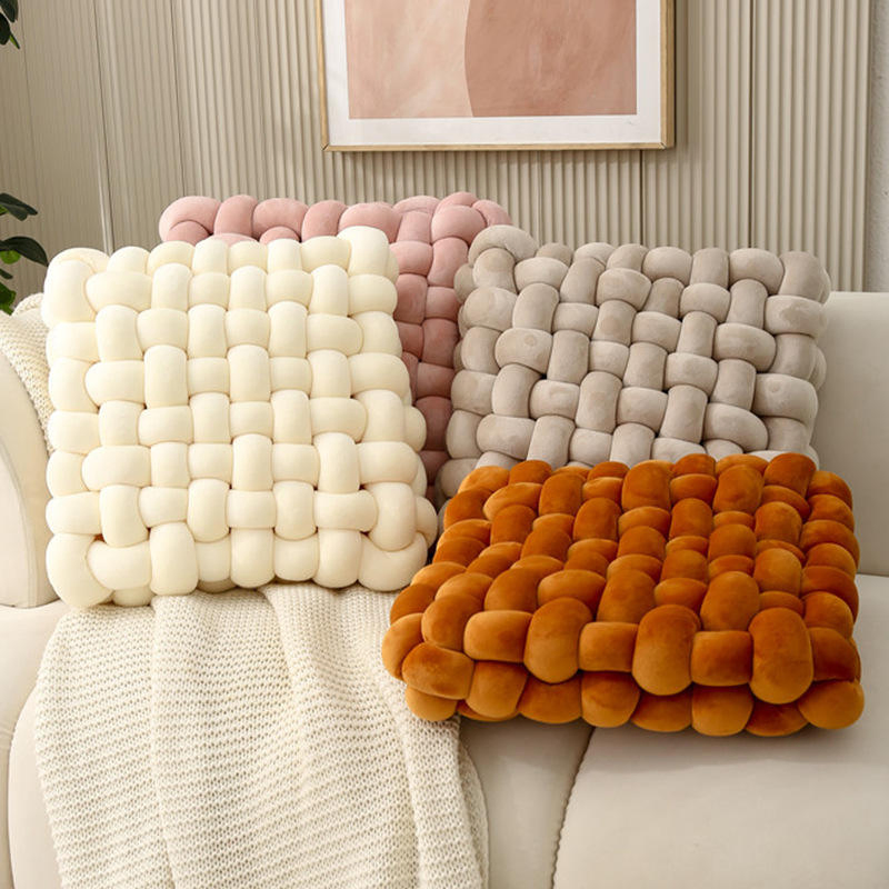 Woven Square Decorative Pillows Cushions Soft Solid Knot Design Comfortable