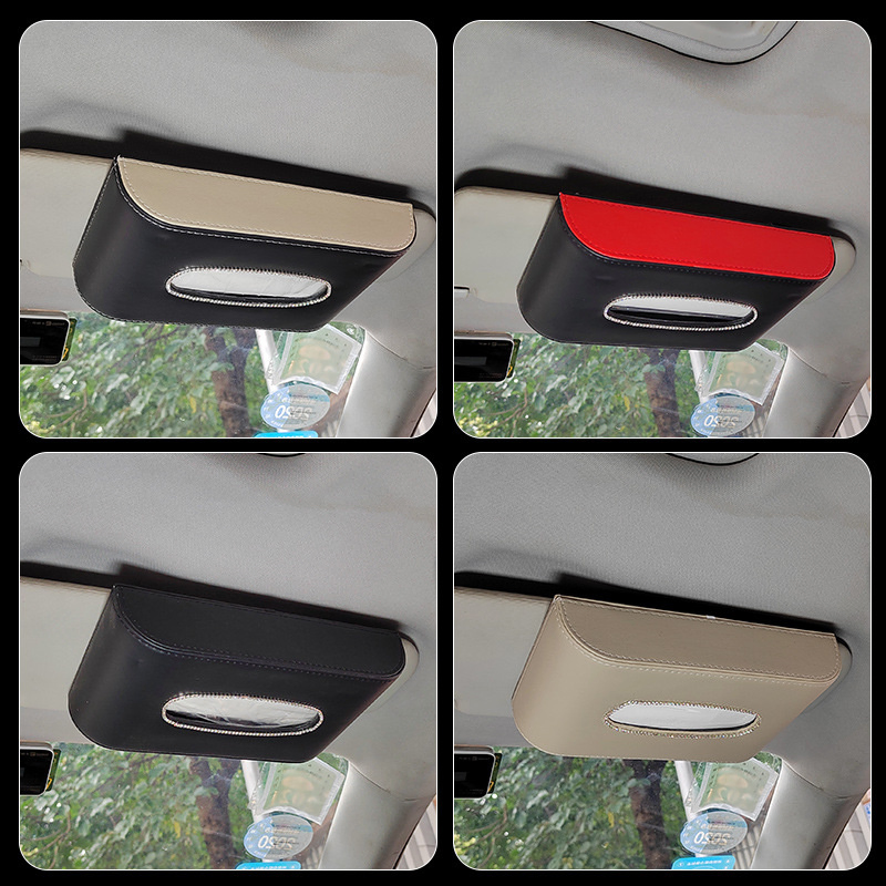 PU Leather Sun Visor Car Napkin Holder Hanging Tissue Box