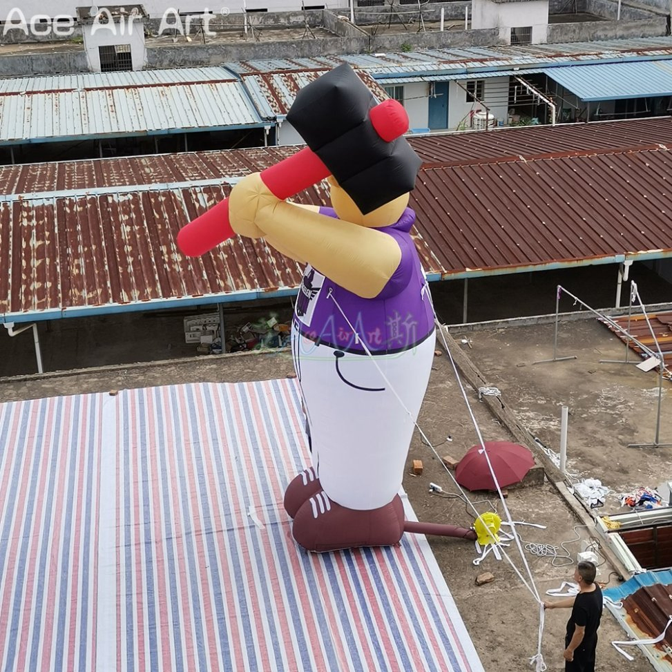 Giant Inflatable Hammer Lifter Model Advertising Bald Head Man with Detachable Logo for Outdoor Sports Decoration