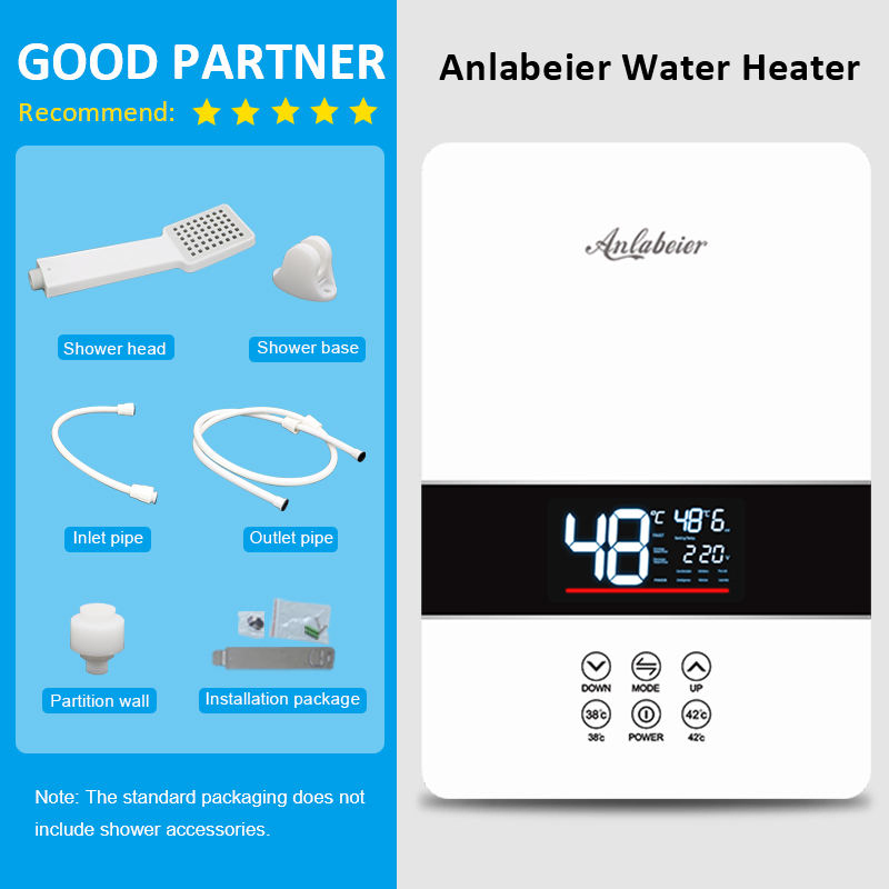 Tempered Glass Panel Instant Tankless Water Heater with Large LED Display