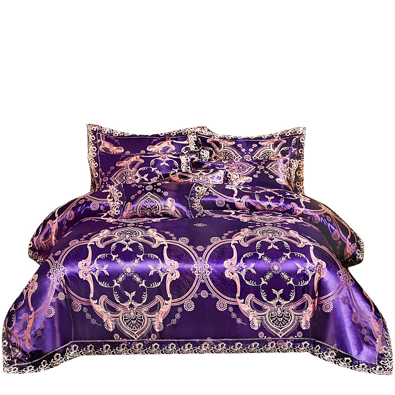 Jacquard Comforter Set 4 PCS Bedding Set Satin Pillow Case Quilt Cover