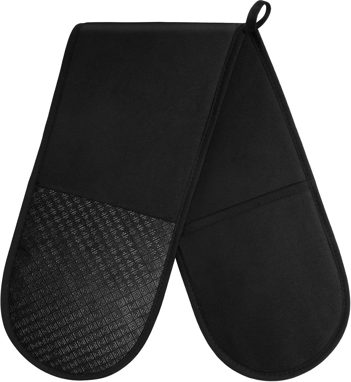 Esun Silicone Non-Slip Design Black Double Oven Mitts with Ropes for Cooking Baking