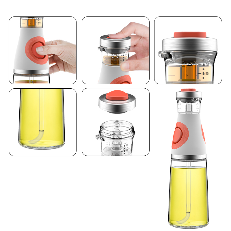 500ml Best Quality Glass Oil Bottle with Gravity Spout Lid, New Olive Oil and Vinegar Measured Dispenser