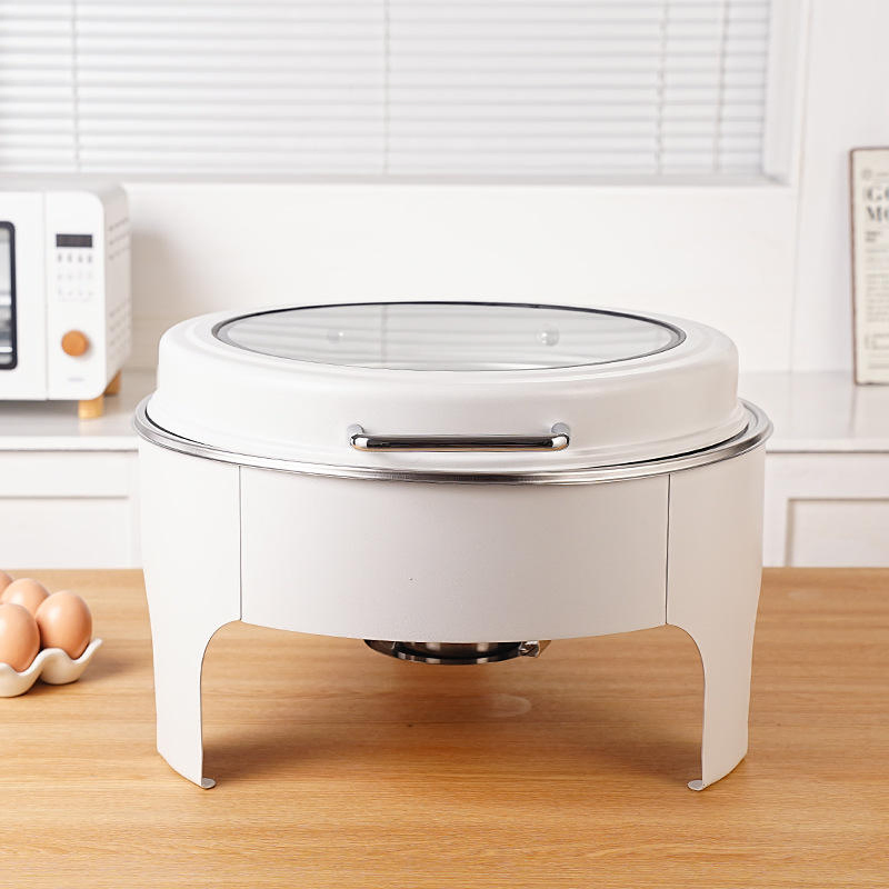 White Large Rectangular Marble Pattern Tableware Stainless Steel Insulation Chafing Buffet Stove with Visible Cover