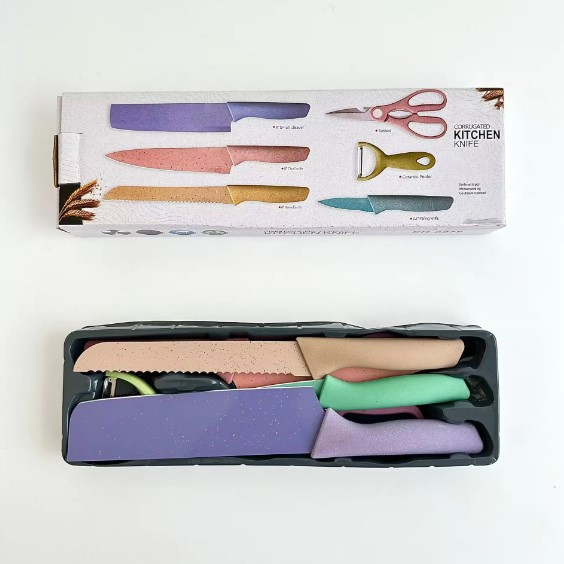 Mini Colorful Straw Wheat Stainless Steel Sharp Paring Knife 6 PCS Kitchen Knife Set Professional Knife