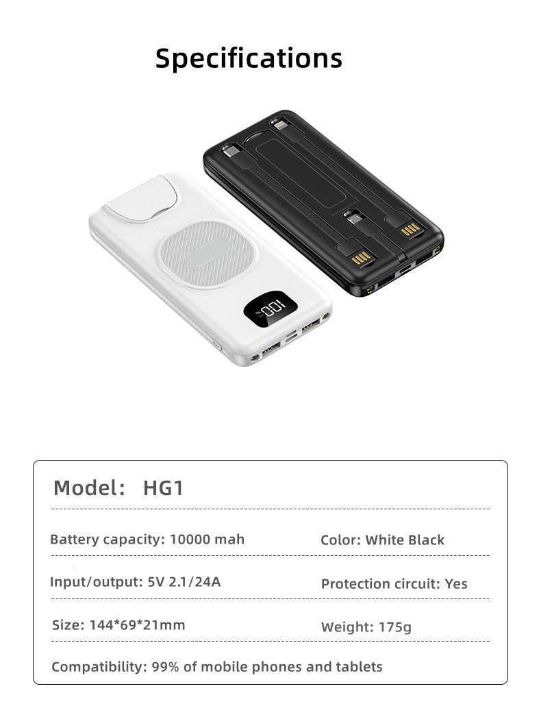 Ultra-Slim 10000mAh Bamboo Portable Power Bank with Wireless Charging