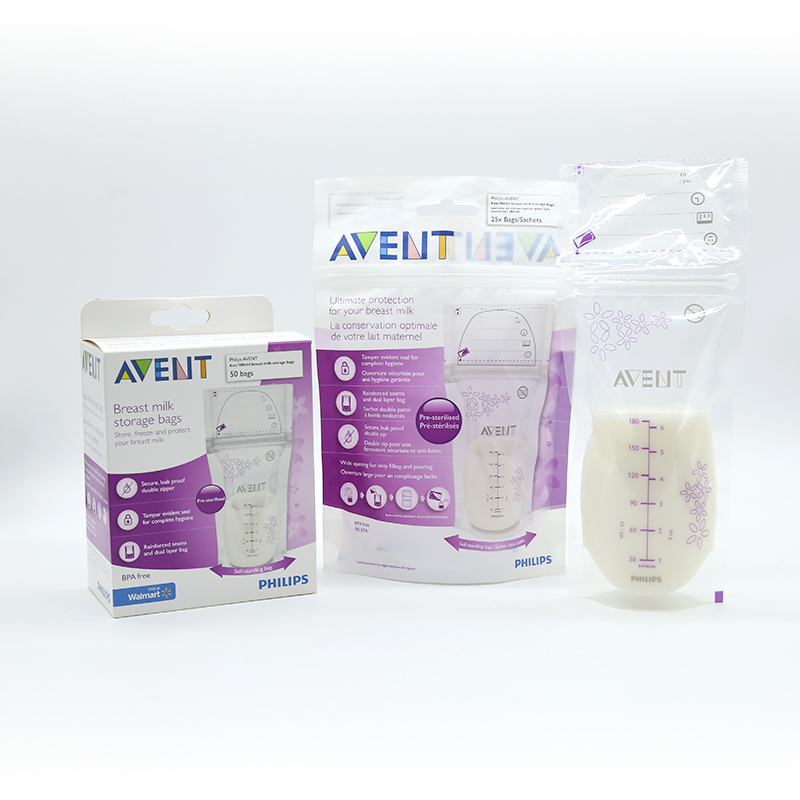 Printed Breastmilk Storage Stand up Bag Pouch with Double Zipper OEM Design