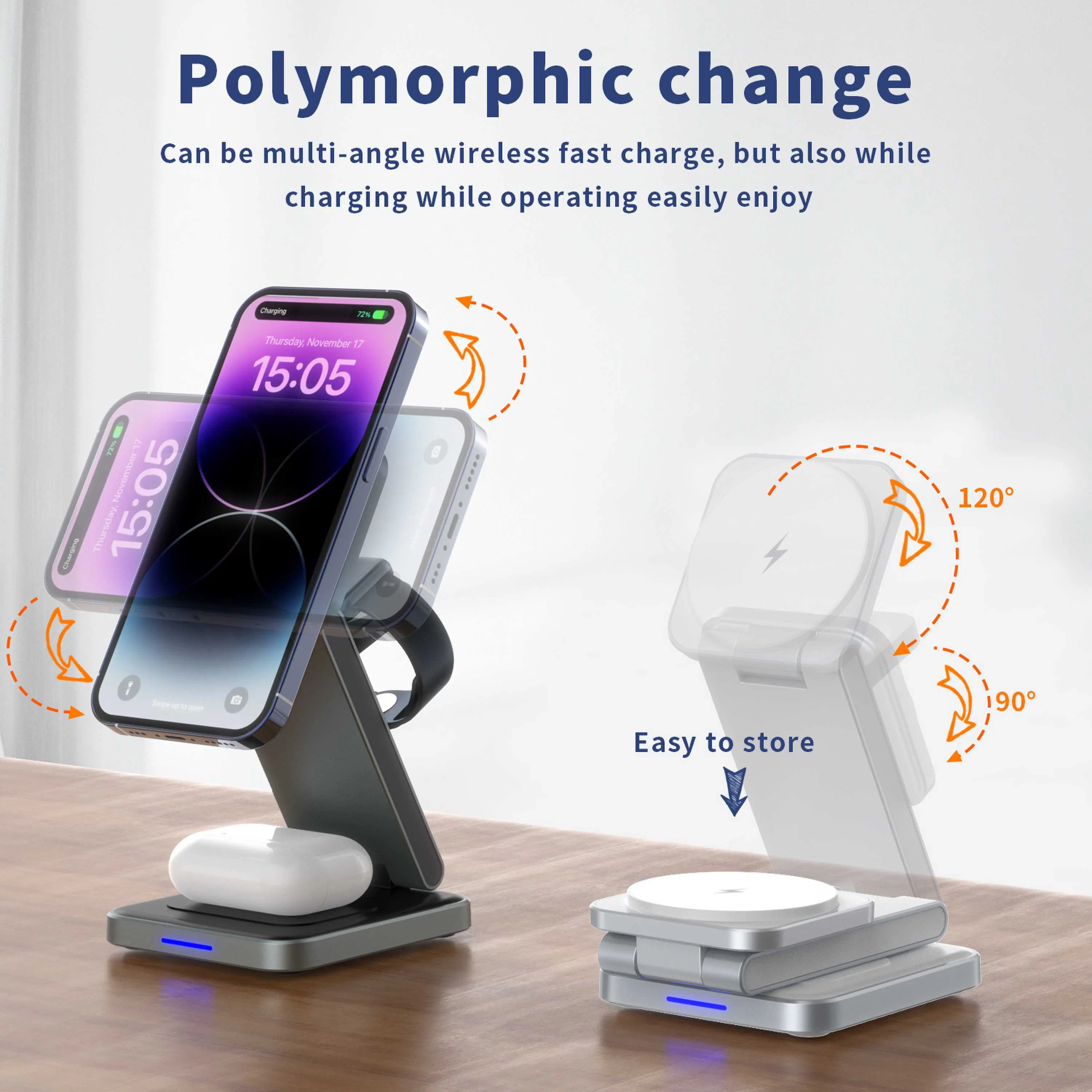 Беспроводная зарядка DH-11 15W для iPhone, AirPods, iWatch