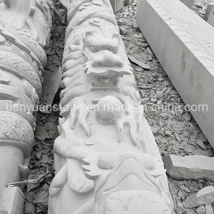 Hand Carved Chinese Style Marble Column with Dragon Relief