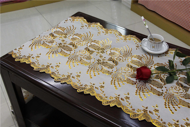 50cm Width Long Lace Gold PVC Vinyl Tablecloth Runner