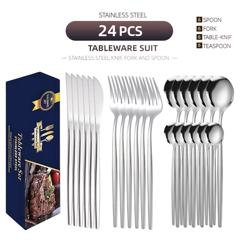 Gold Flatware Set Wedding Stainless Steel Flatware Set for Restaurant Hotel 24 Piece Flatware Set Dinnerware Set Steel Cutlery Set Knife Fork Spoon Flatware Set