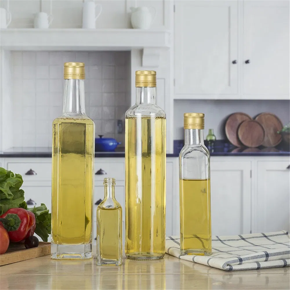 Empty Square Round Dark Green Clear Cooking Olive Oil Glass Bottles