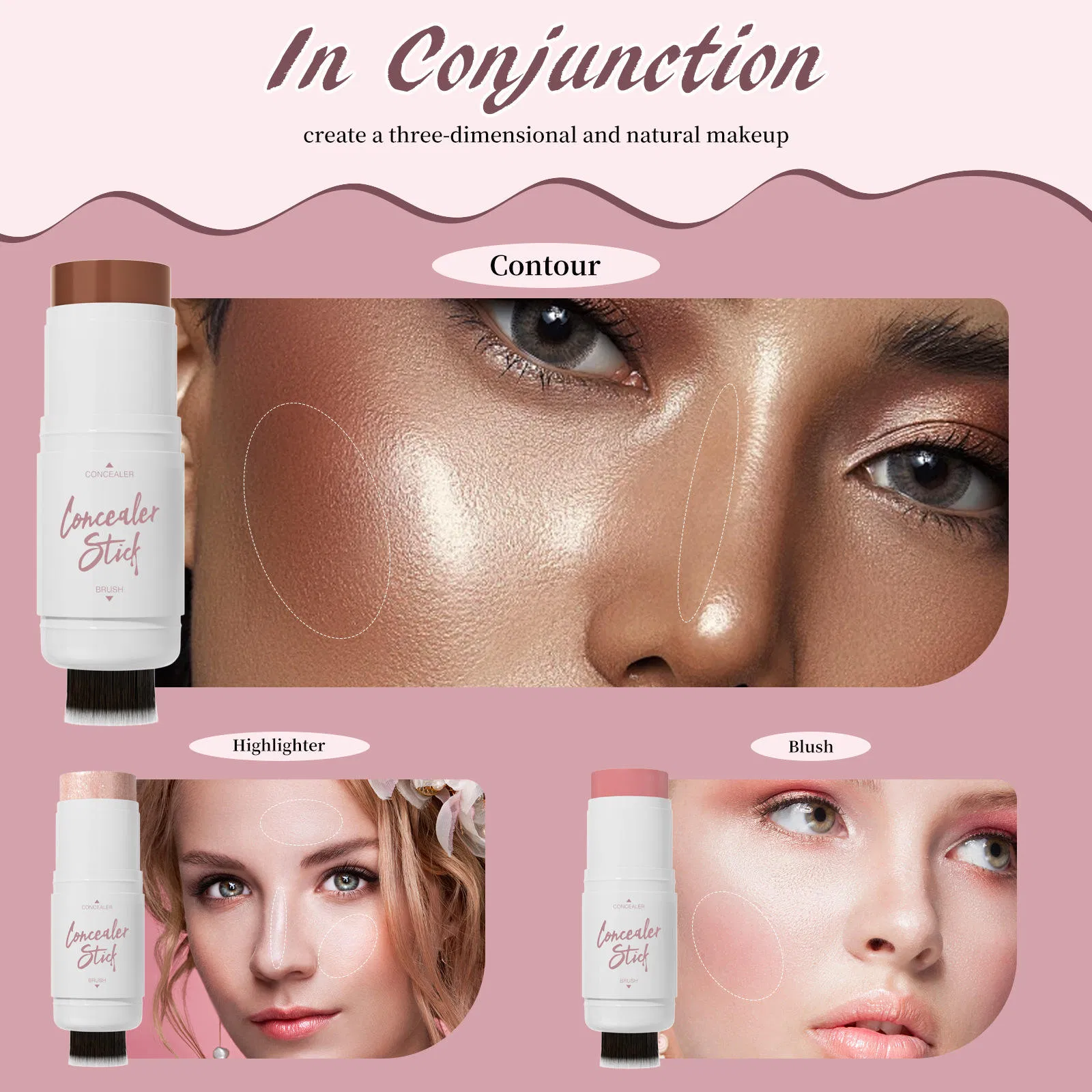 Made in China for Natural Brightening Matte Face Brush Double-Head Trimming Stick Modified Contour Multi-Function Blush Highlighter