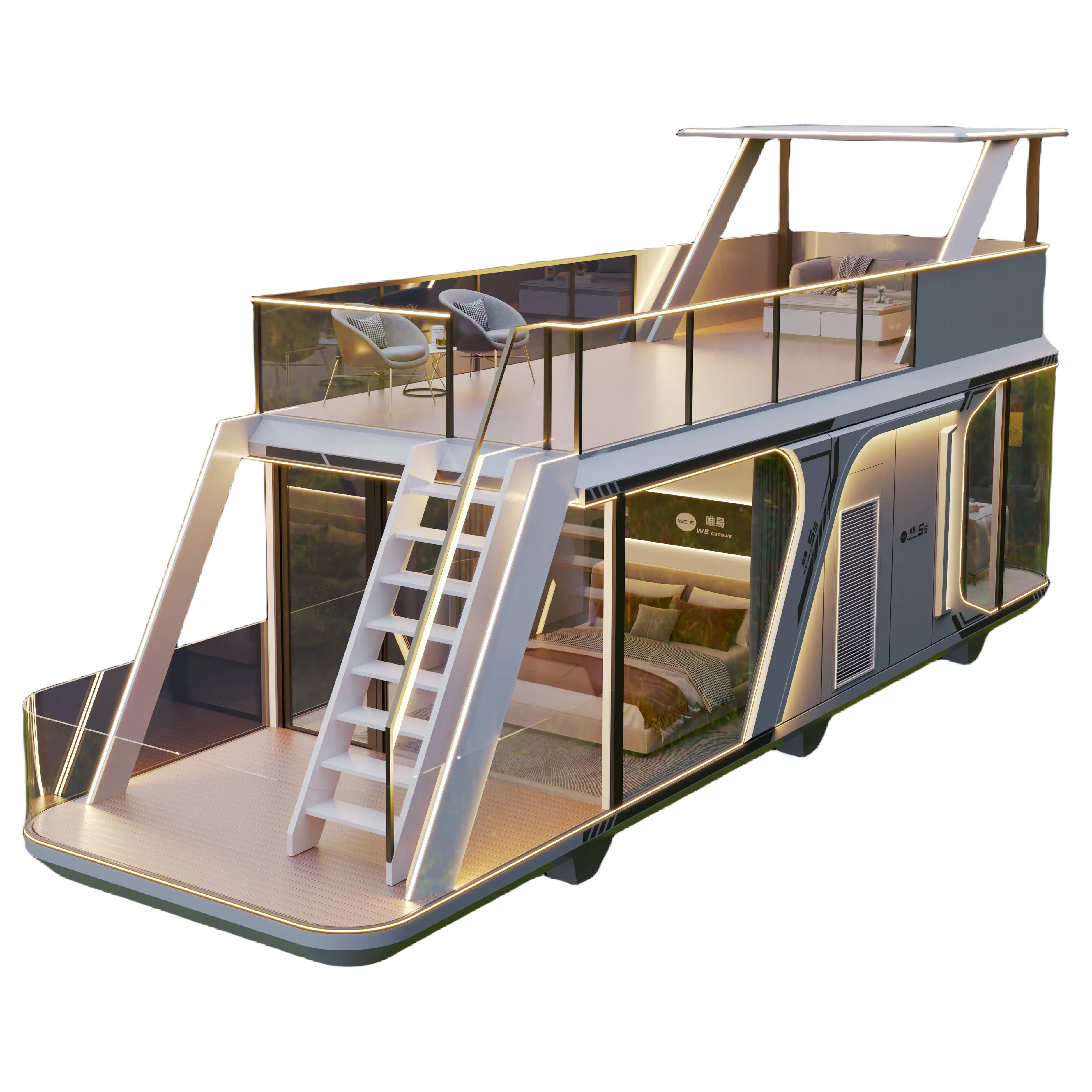 Luxury Modern Bedroom Modular Tiny Home Prefabricated Aluminum Alloy Structure Container/Capsule House for Landscape Design
