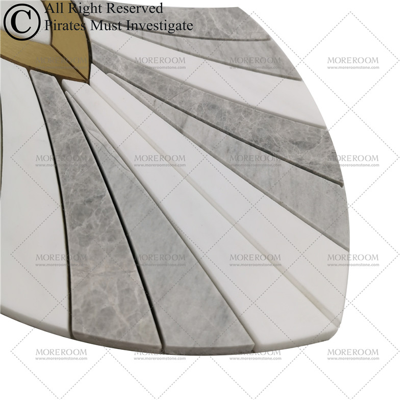 Мозаика из белого камня с латунной инкрустацией Waterjet