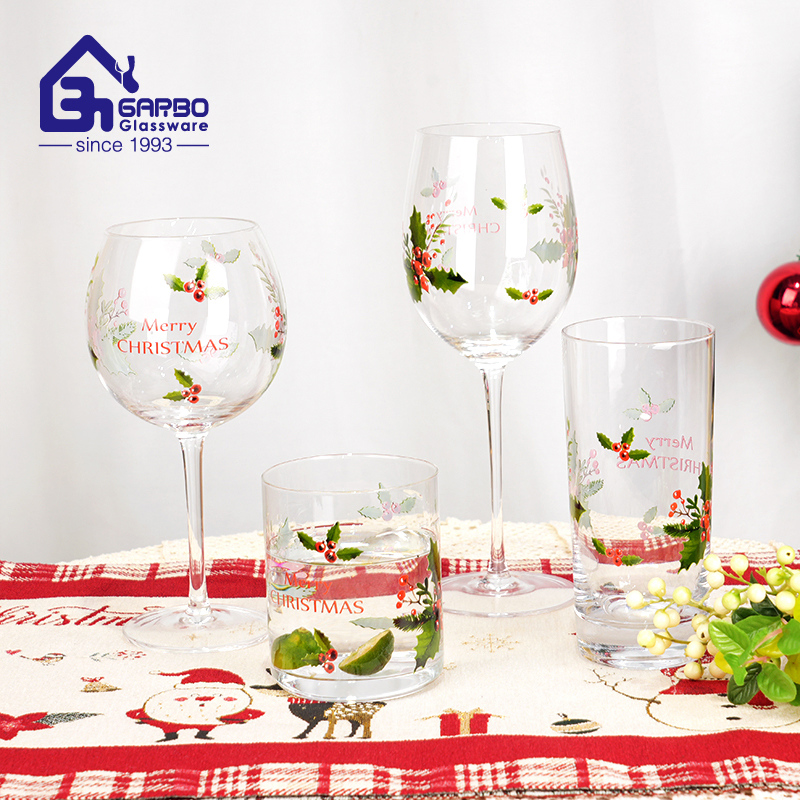 Merry Christamas Wine Glasses Cocktail Stemware with Xmas Decals