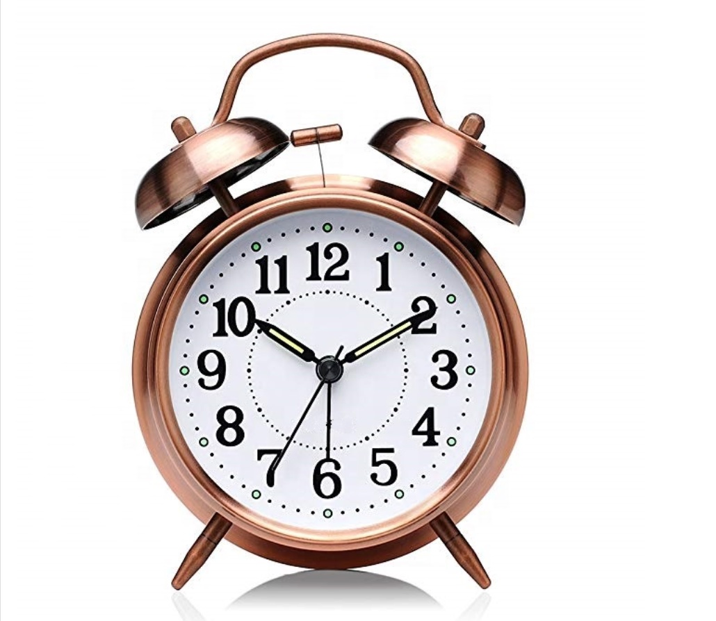 Iron Look Large Clear Simple Style Twin Bell Nightlight Alarm Clock