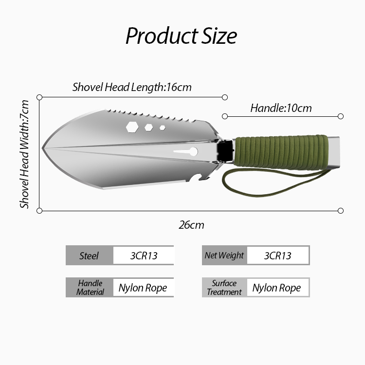 Kinggear Outdoor Lightweight Stainless Steel Multi-Function Garden Tools Camping Shovel