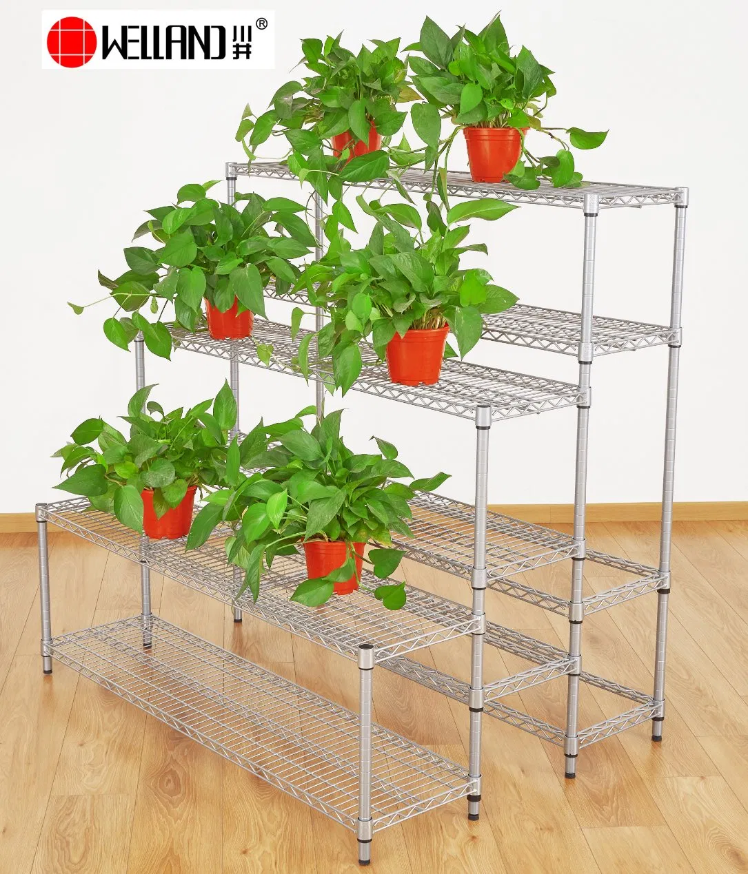 Ladder Plant Display Rack Adjustable Metal Terrace Flower Pots Shelves