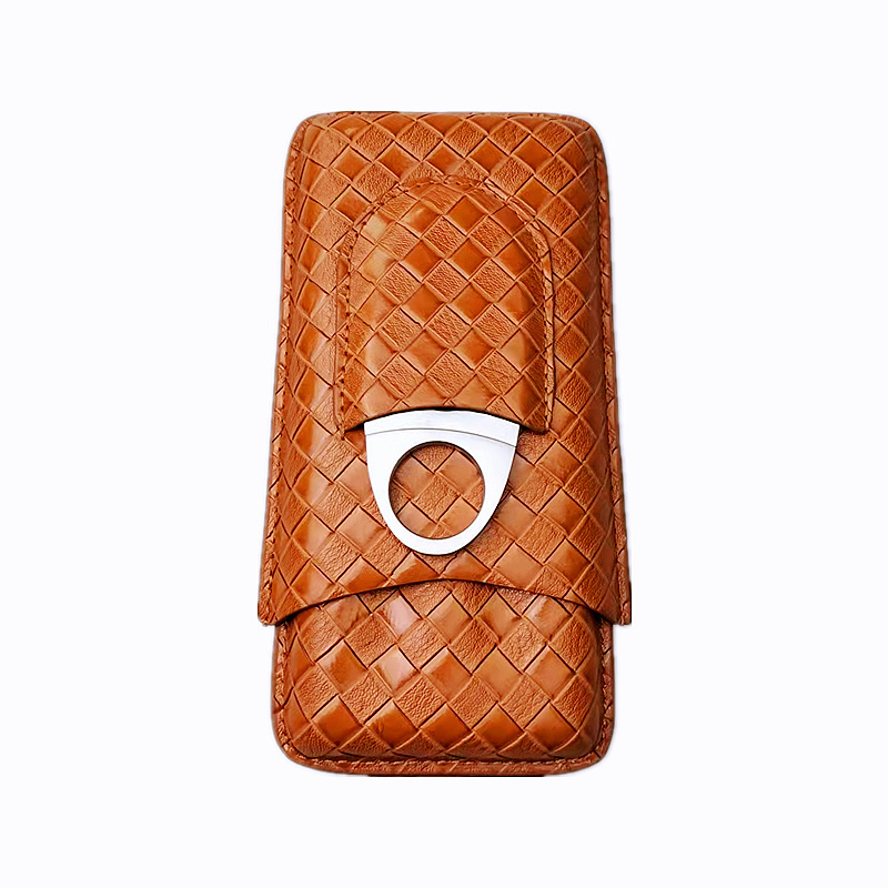 Ea345 Manufacturer Wholesale Luxury Black Bag with Mini Leather Tube Logo Holder Travel Cases Handmade Cutter Custom Humidor Leather Cigar Case