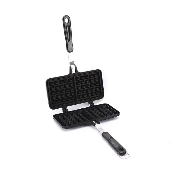 Household Portable Waffles Maker Non-Stick Rugged Black Double-Head Waffle Maker Mould and Fry Pan