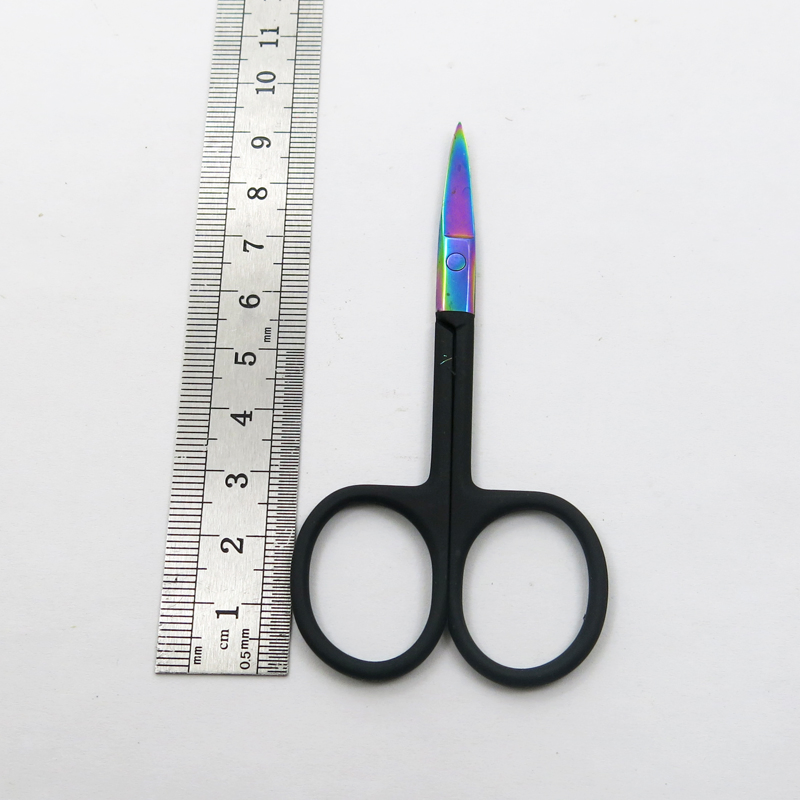 Titanium Plating Sharp with Black Coated Handle Eyebrow Eyebrow Eyelash Trimming Beauty Scissors Cuticle Manicure Cutter