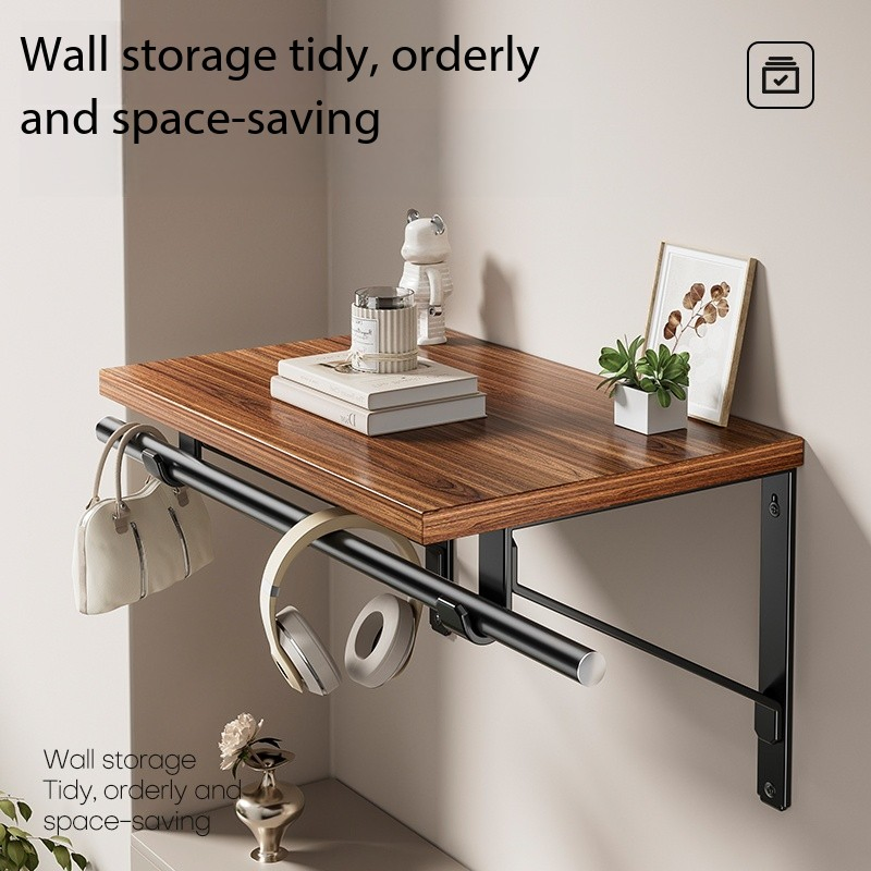 Folding Wall-Mounted Shelf, Space - Saving Foldable Desk, Smooth Corner Rustic Wood Shelf
