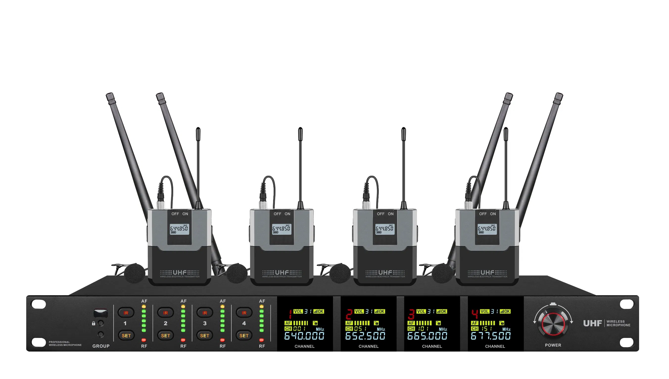 Four Channel Bodypack Microphone Kit for Wireless Audio Transmission