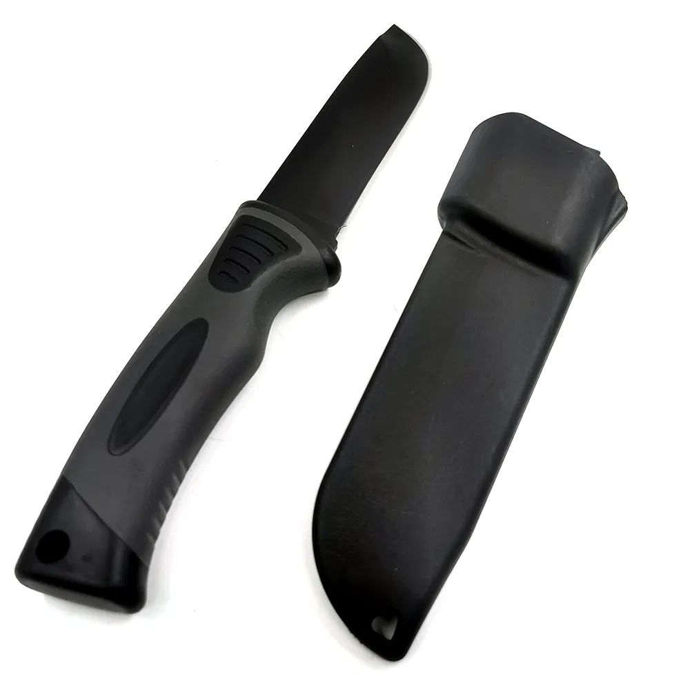 Fbk-24051 8.65 Inches Black ABS & Grey Rubber Double Injection Fixed Blade Knife for Outdoor Camping Hunting
