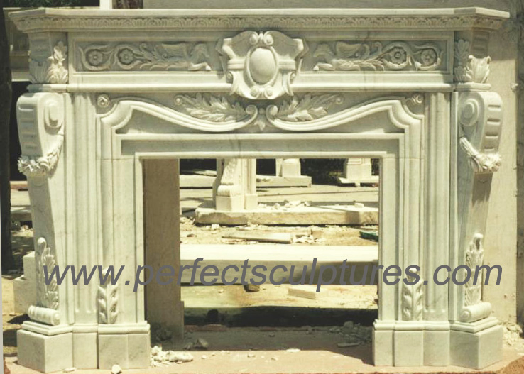 Камин электрический из египетского известняка с резьбой