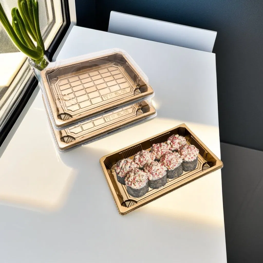 Custom Gold Black Color Plastic Takeout Food Container Rectangular Takeaway Food Packaging