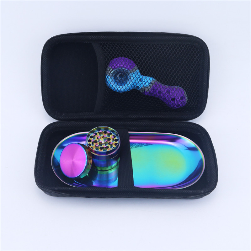 Color Smoking Set Tobacco Smoke Pipe Honey Water Pipe Herb Grinder Smoking Accessories Rolling Tray Smoking Kit
