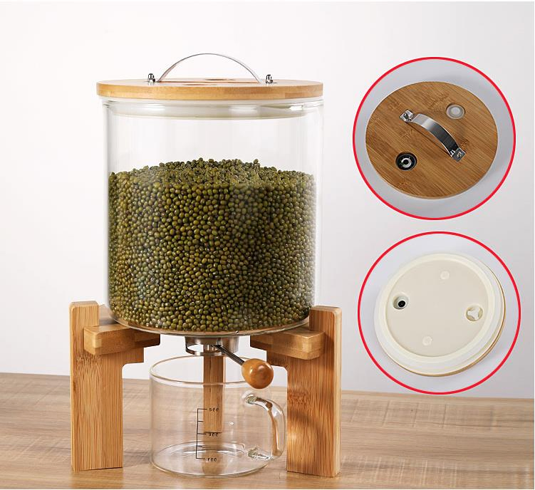 High Borosilicate Glass Coffee Beans Rice Dispenser Bulk Dry Food Dispenser with Bamboo Lid