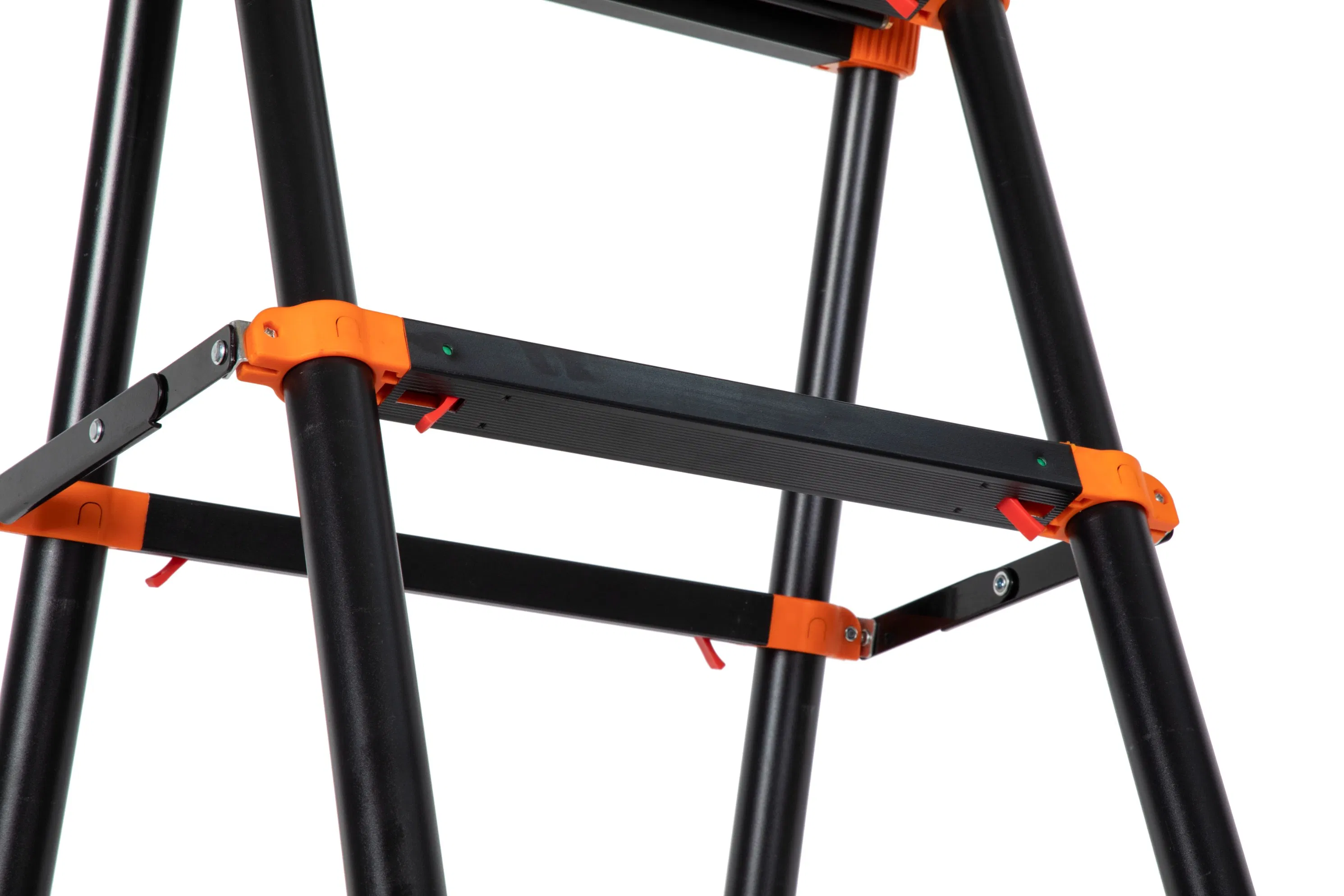 Hot-Selling Double Side Aluminium Telescopic Ladder with Black and Orange Color One Button Type